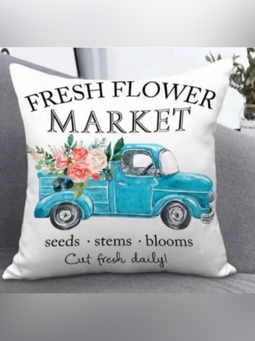 Pickup Truck Throw Pillow Cover Fresh Flower Market Country Rustic Farmhouse NWT